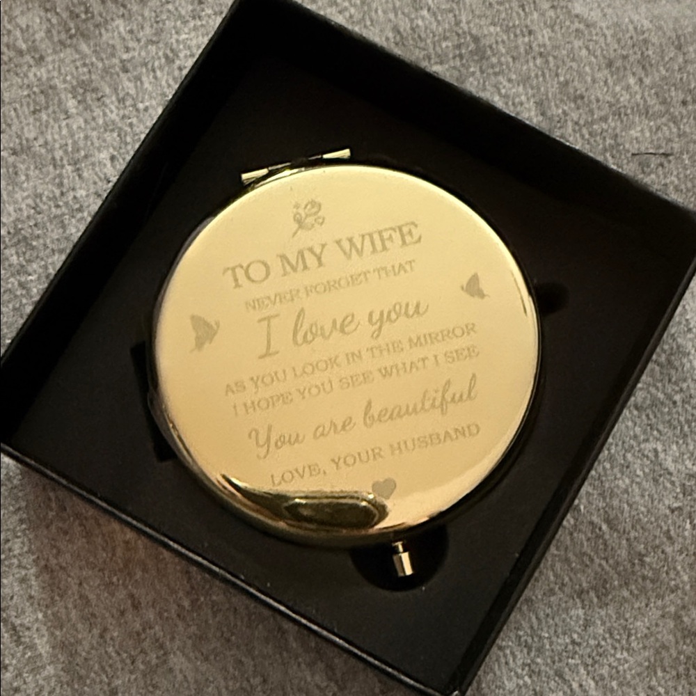 Gold Compact Mirror with Engraving for Wife